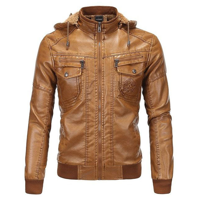 Men's Vintage Hooded Brown Bomber Leather Jacket