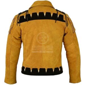 Mustard suede leather jacket back