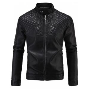 New mens embossed quilts biker real leather jacket