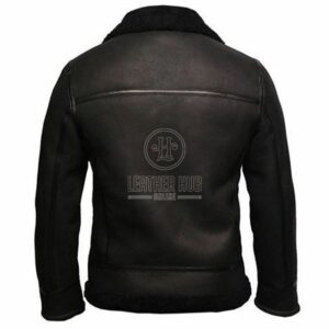 New winter handmade black sheepskin fur leather jacket back