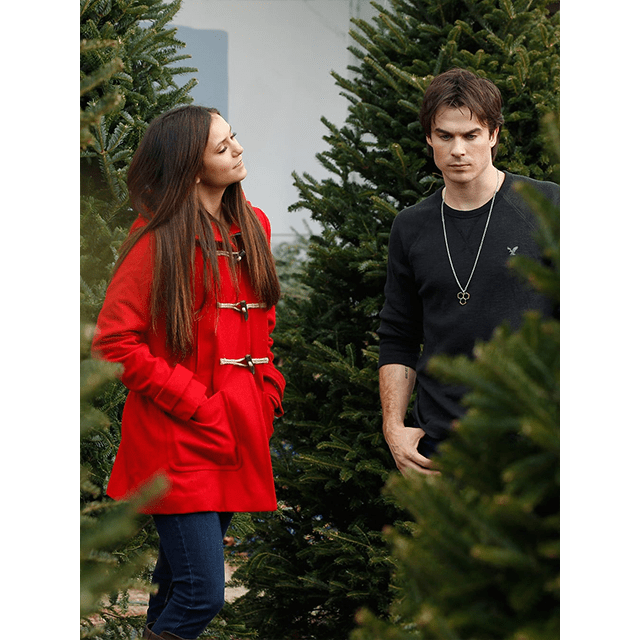 Nina dobrev love hard  Christmas red coat front side