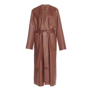 Rust brown designer leather trench coat