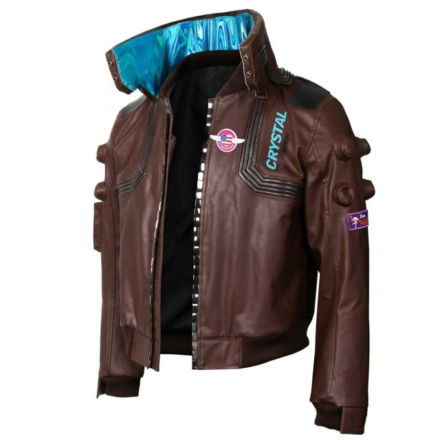 Samurai Cyberpunk 2077 bomber brown leather jacket side