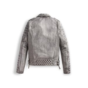 smoke grey distressed mens designer leather jacket back