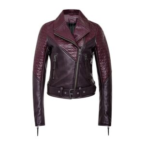 two tone quilted motorcycle leather jacket