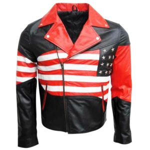 United states of america flag jacket for men black leather jacket