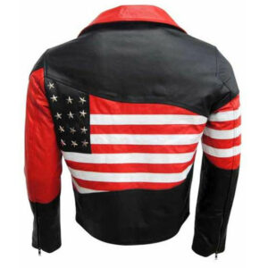 United states of america flag jacket for men black leather jacket back
