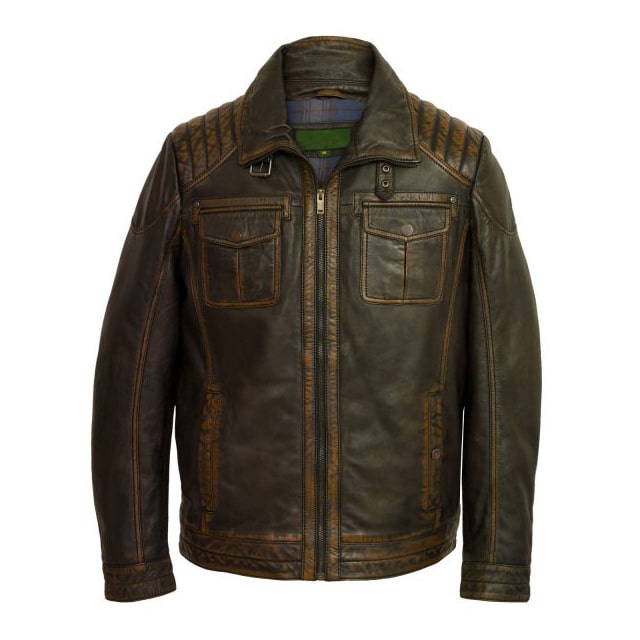 Vintage black mens classy real leather trucker jacket