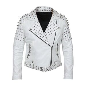 white brando biker leather jacket