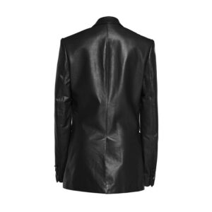 Women black designer leather blazer jacket back