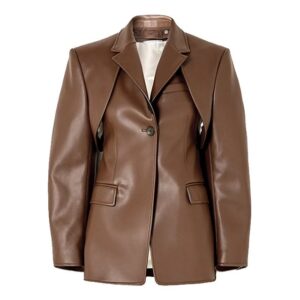 Women convertible lambskin brown leather blazer