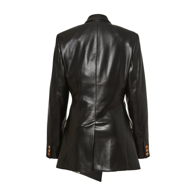 Women ruched fashion black leather blazer back