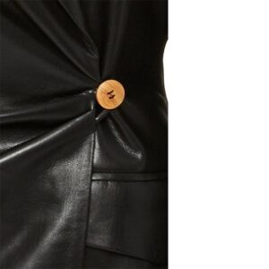 Women ruched fashion black leather blazer close view