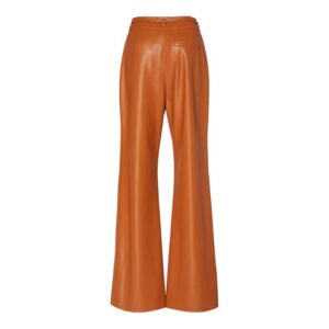 women stylish brown vegan flared leather wide leg pants back