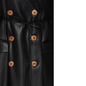 Womens black faux leather trench coat side