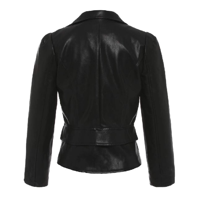 womens black YKK zipper standard slim fit leather jacket back