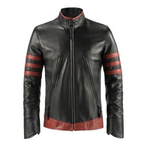 XMen origins black waxed mens leather jacket