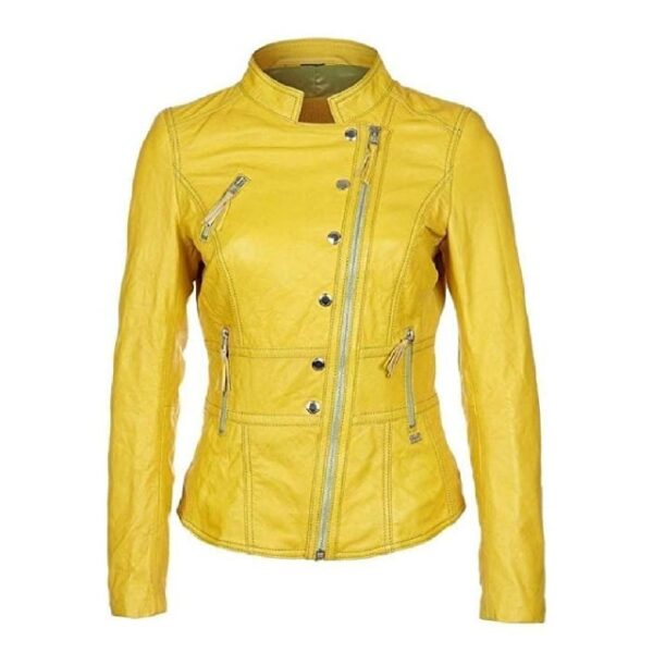 Yellow Lambskin New Handmade Custom Made Leather Motorcycle Jacket