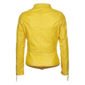 Yellow Lambskin New Handmade Custom Made Leather Motorcycle Jacket Back