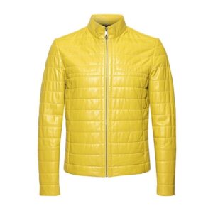 Yellow leather biker trends slim fit sheepskin jacket