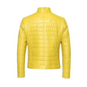 Yellow leather biker trends slim fit sheepskin jacket back