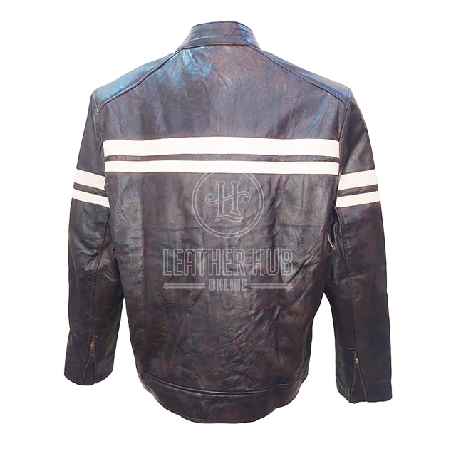 classic vintage brown skull emblem biker leather jacket back