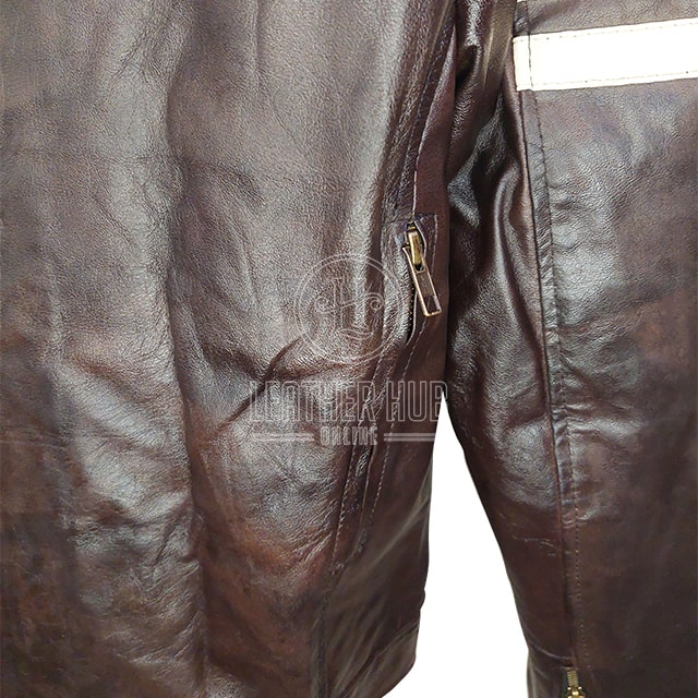 classic vintage brown skull emblem biker leather jacket side