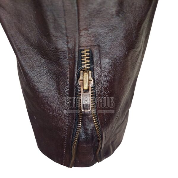 classic vintage brown skull emblem biker leather jacket zipper