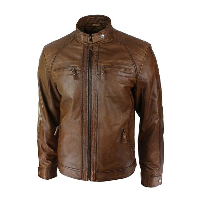 Mens Retro Real Zipped Biker Jacket Soft Leather - LHO