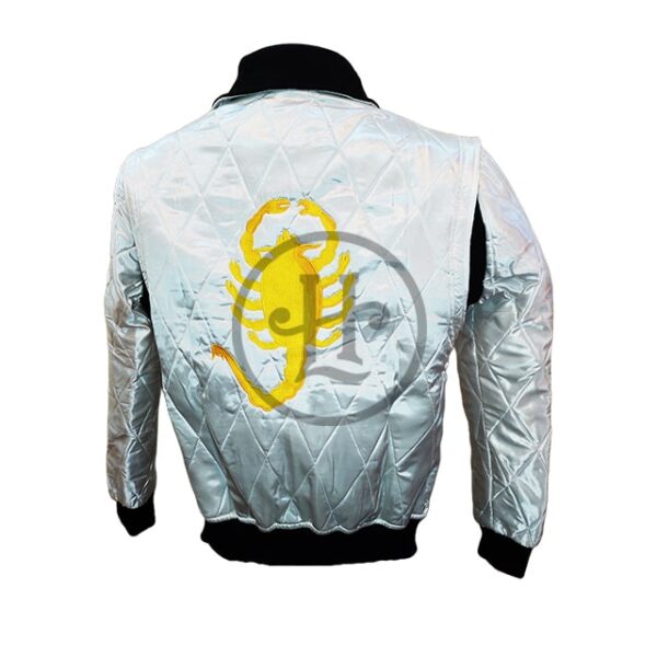 Gava Mens Ryan Gosling Bomber Quilted Style Satin Drive Scorpion Biker Movie  Jacket. (XXS, WHITE) at Amazon Men's Clothing store