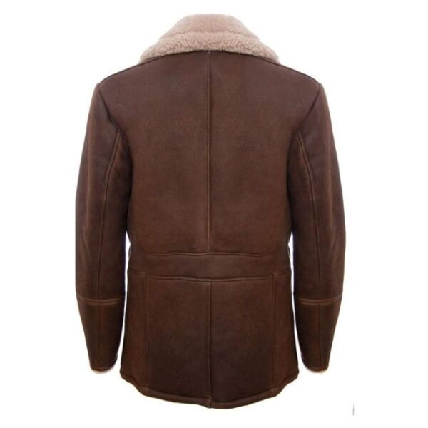 German classic real sheepskin shearling leather coat back
