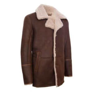 German classic real sheepskin shearling leather coat side view