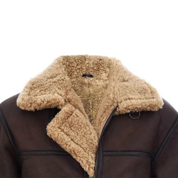 Mens choco brown B3 sheepskin aviator leather jacket collar