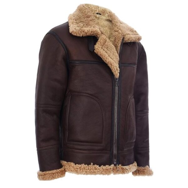 Mens choco brown B3 sheepskin aviator leather jacket side