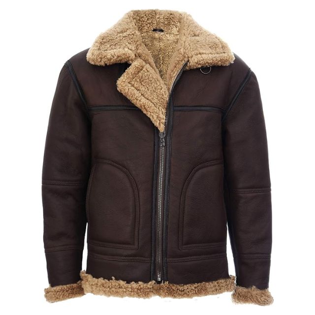 Mens choco brown B3 sheepskin aviator leather jacket
