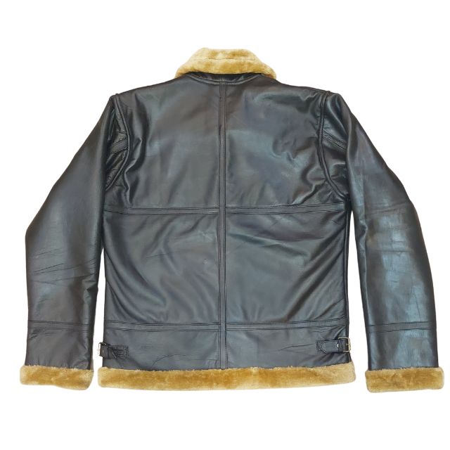 brown shearling sheepskin leather jacket backside