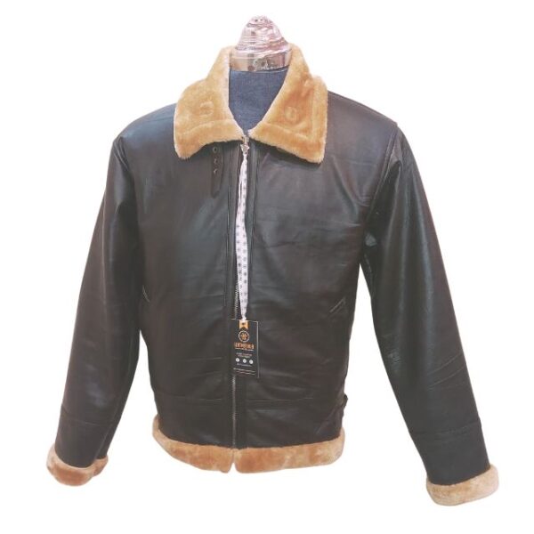 brown shearling sheepskin leather jacket front